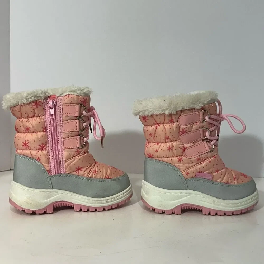 Apakowa Kids Pink and Gray Snow Boots | Little Girl Size 25 (8.5/9)